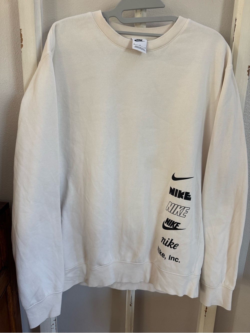 Nike Cream Crewneck Sweatshirt with Black Logo Stack